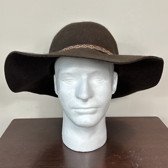 100% wool deep olive green wide brim hat women one size - Picture 2 of 8